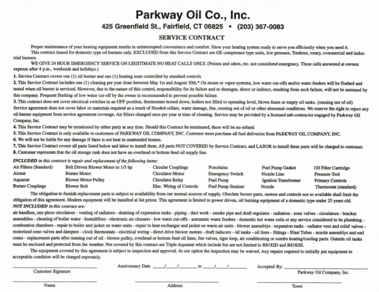 servicecontract Parkway Oil Co. Inc Cheapest Heating Oil Fairfield CT