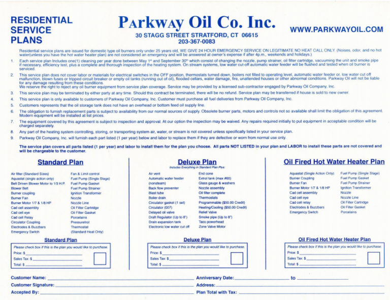 service contract Parkway Oil Co. Inc Cheapest Heating Oil Fairfield CT